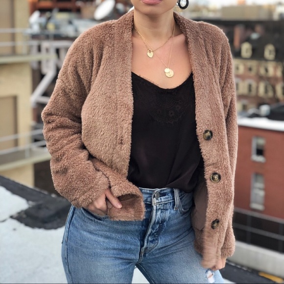Sweaters - Arabella Taupe Teddy Cardigan